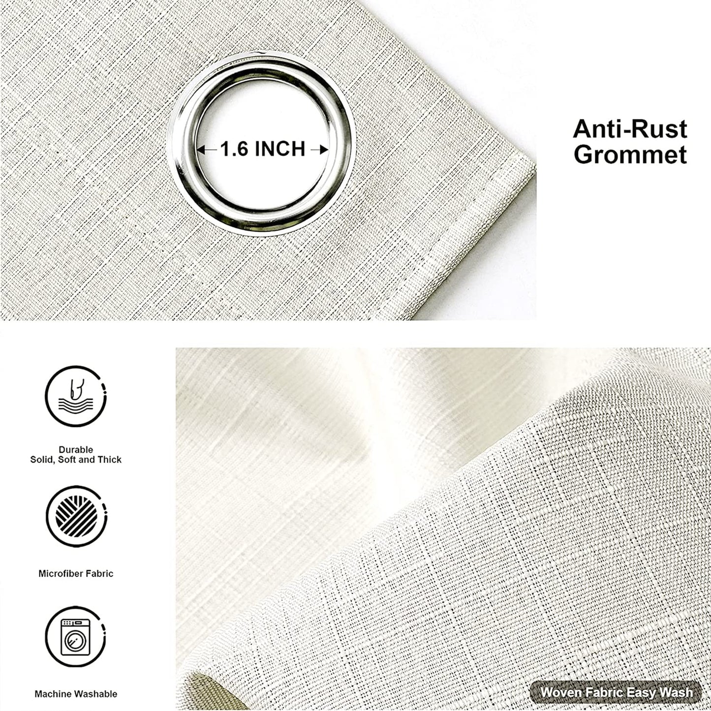 INtex Curtains Linen 100% Blackout Curtains for Bedroom Living Room Thermal Insulated Fabric -Room Darkening -Steel Grommet Window Curtains -1 Piece