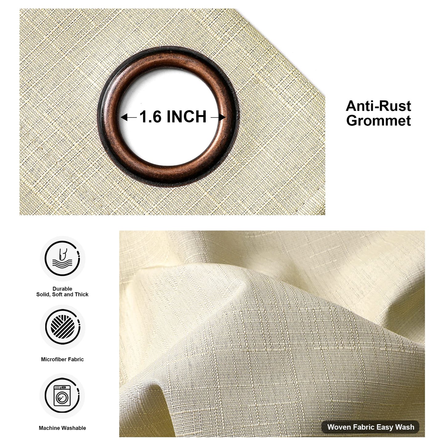 INtex Curtains Linen 100% Blackout Curtains for Bedroom Living Room Thermal Insulated Fabric -Room Darkening -Steel Grommet Window Curtains -1 Piece