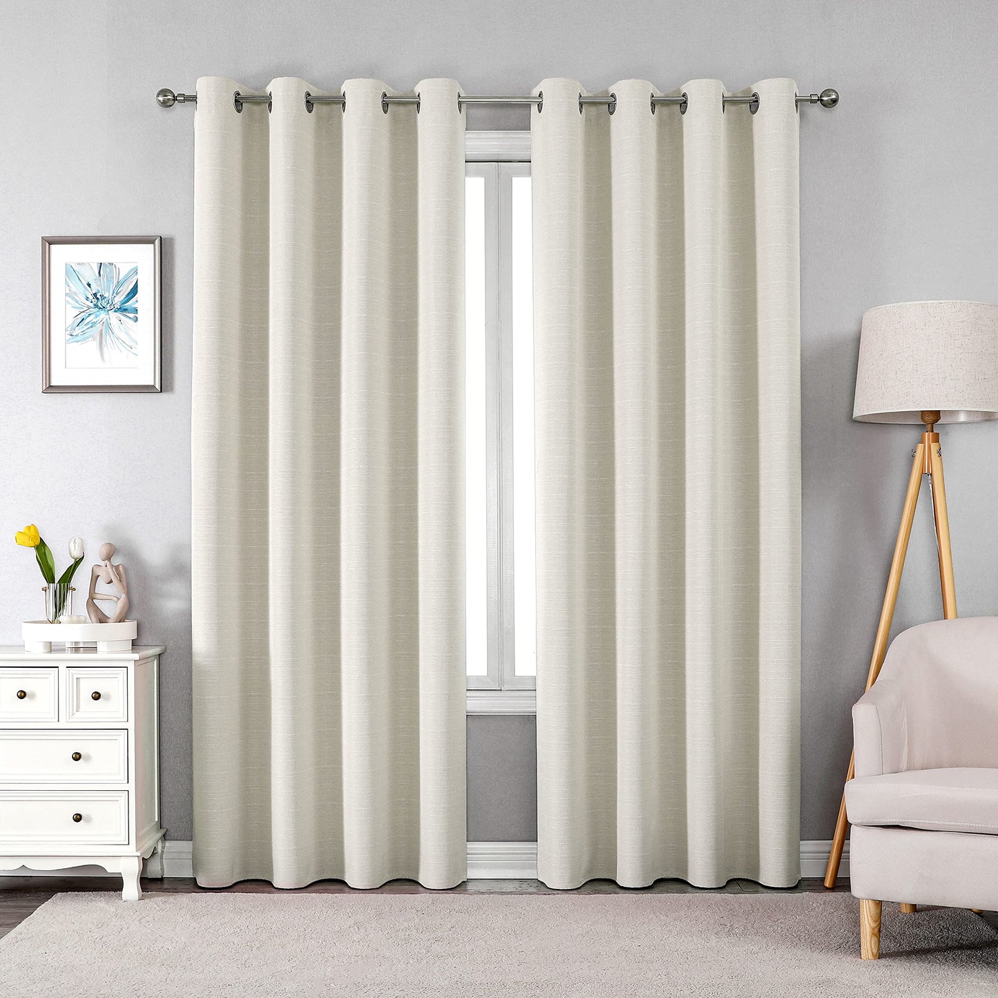 INtex Curtains Linen 100% Blackout Curtains for Bedroom Living Room Thermal Insulated Fabric -Room Darkening -Steel Grommet Window Curtains -1 Piece