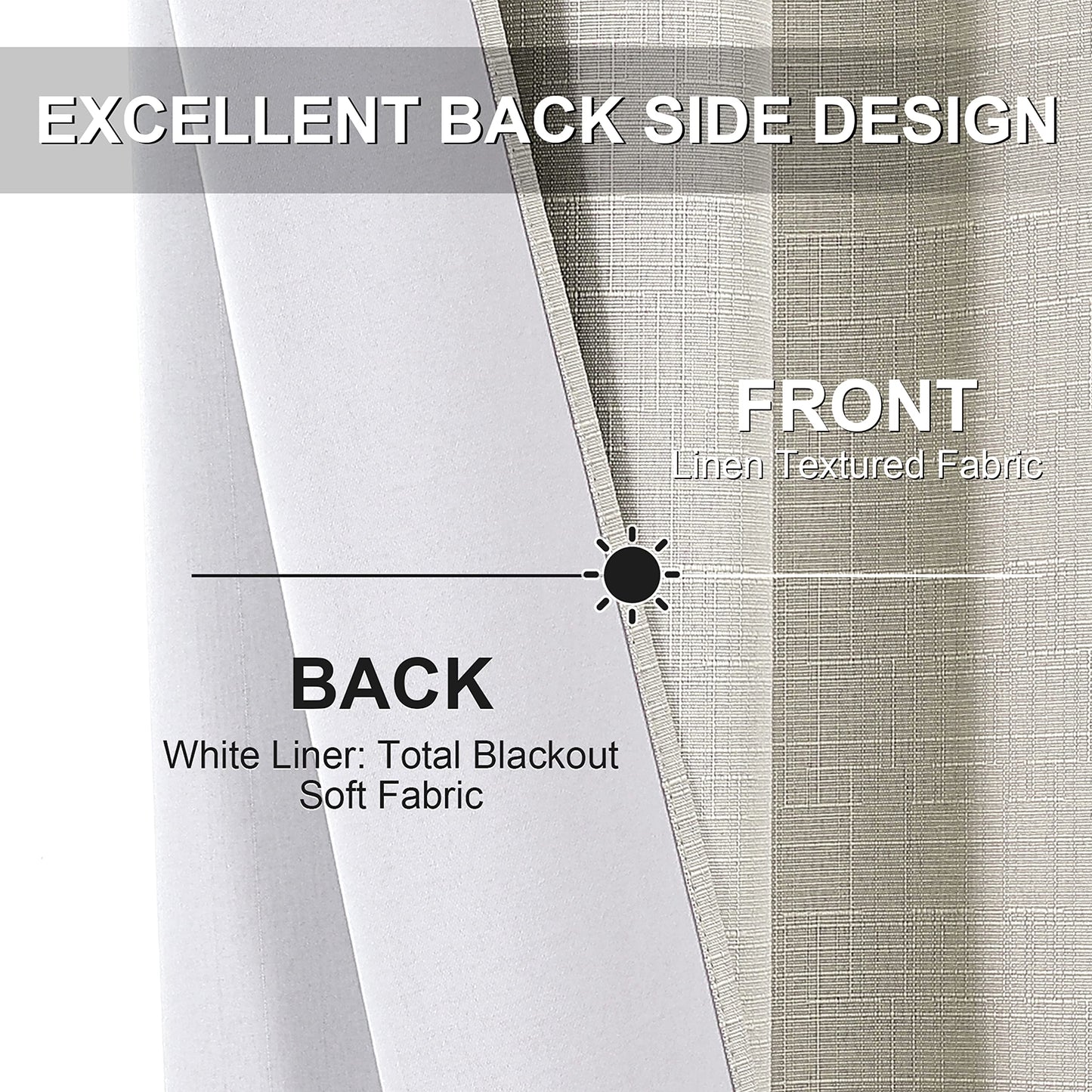 INtex Curtains Linen 100% Blackout Curtains for Bedroom Living Room Thermal Insulated Fabric -Room Darkening -Steel Grommet Window Curtains -1 Piece
