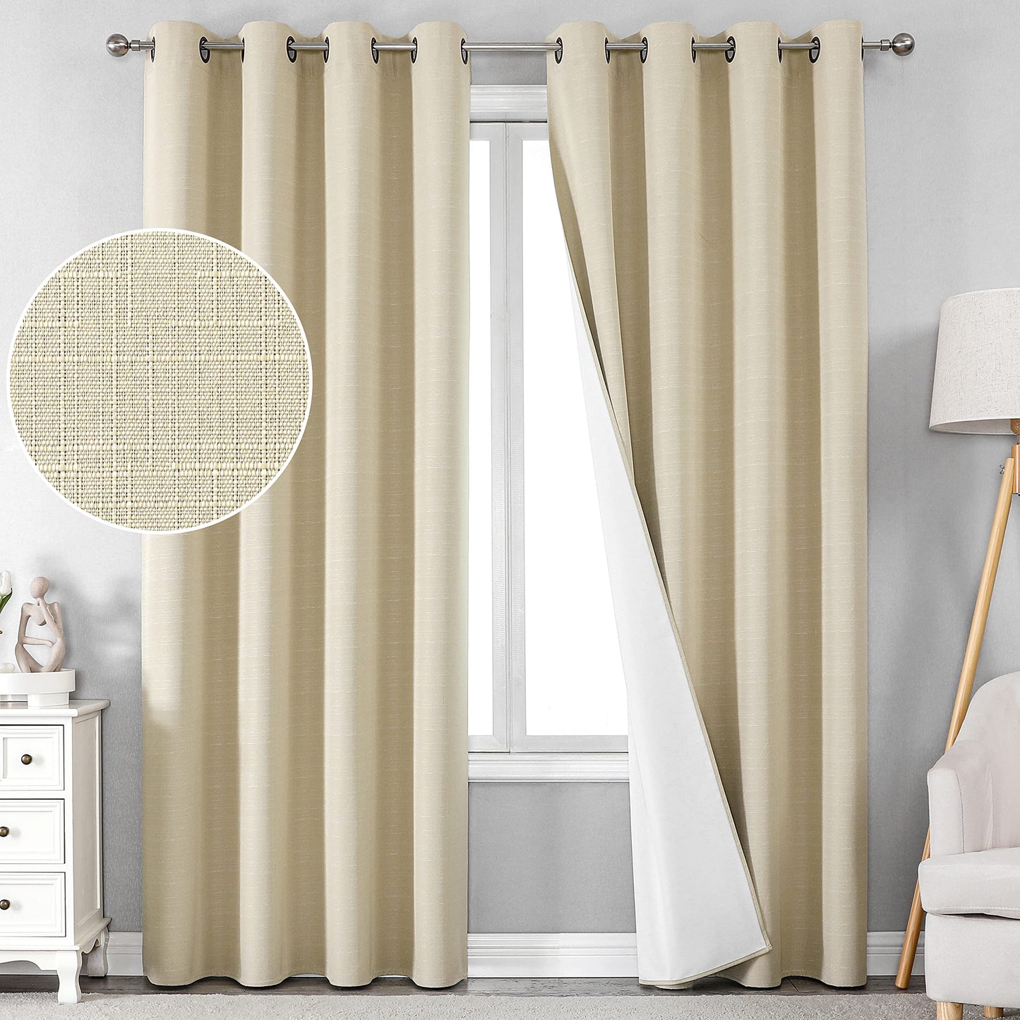 INtex Curtains Linen 100% Blackout Curtains for Bedroom Living Room Thermal Insulated Fabric -Room Darkening -Steel Grommet Window Curtains -1 Piece