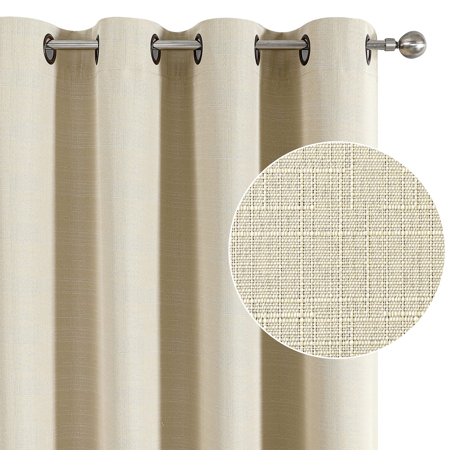 INtex Curtains Linen 100% Blackout Curtains for Bedroom Living Room Thermal Insulated Fabric -Room Darkening -Steel Grommet Window Curtains -1 Piece