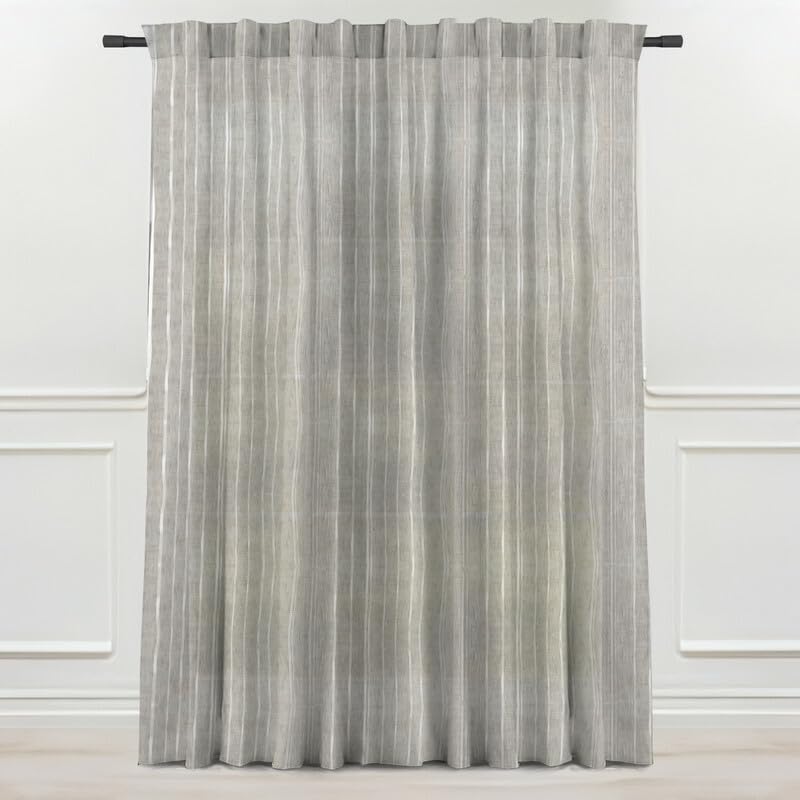 INtex CURTAINS HOUSE Linen Curtains for Living Room, Semi-Sheer Light-Filtering Drapes with White Stripes, Natural Fabric, 2 Hanging Options, 1 Piece