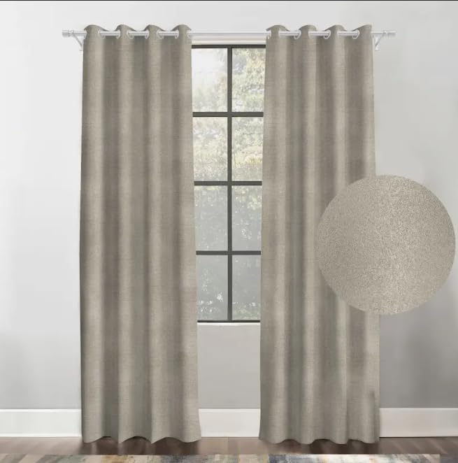 INtex CURTAINS HOUSE Faux Linen Textured Curtains Durable Fabric-Light Filtering Drapes for Living Rooms Reception and Bedroom - Steel Grommets - 2 Pieces