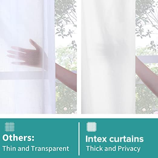 INtex CURTAINS Natural Linen Curtains -Semi Transparent Sheer -Soft And Durable Fabric -For Living Rooms And Bedroom Steel Grommets -Two Pieces