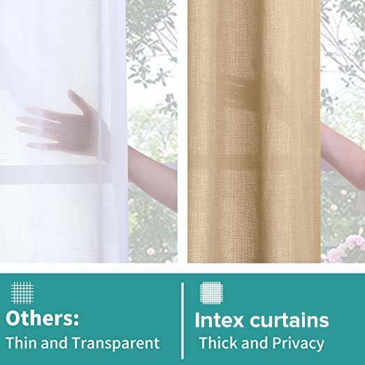 INtex CURTAINS Natural Linen Curtains -Semi Transparent Sheer -Soft And Durable Fabric -For Living Rooms And Bedroom Steel Grommets -Two Pieces