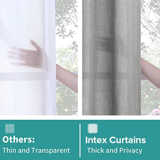 INtex CURTAINS Natural Linen Curtains -Semi Transparent Sheer -Soft And Durable Fabric -For Living Rooms And Bedroom Steel Grommets -Two Pieces