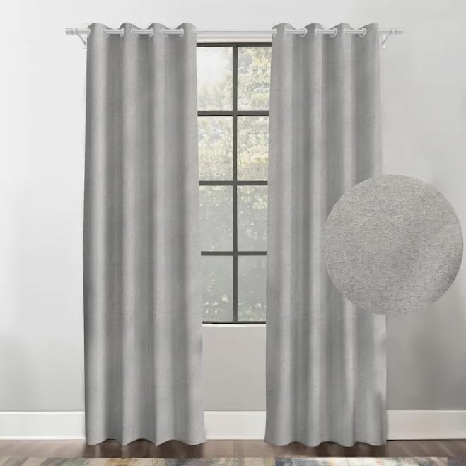 INtex CURTAINS HOUSE Faux Linen Textured Curtains Durable Fabric-Light Filtering Drapes for Living Rooms Reception and Bedroom - Steel Grommets - 2 Pieces