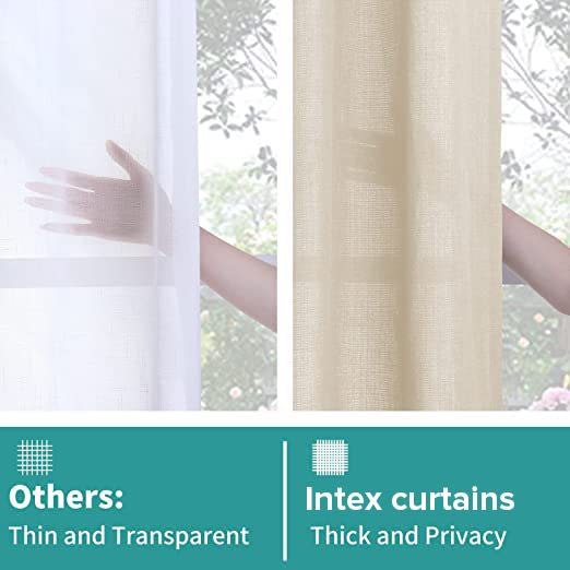 INtex CURTAINS Natural Linen Curtains -Semi Transparent Sheer -Soft And Durable Fabric -For Living Rooms And Bedroom Steel Grommets -Two Pieces