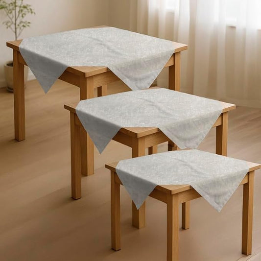 INTEX HOME Tablecloth Set, Semi-Transparent Linen Fabric, Square Design, Lightweight and Wrinkle-Resistant, 80×80 CM Each, Set of 3, Off-White, Elegant Table Covers for Dining and Kitchen