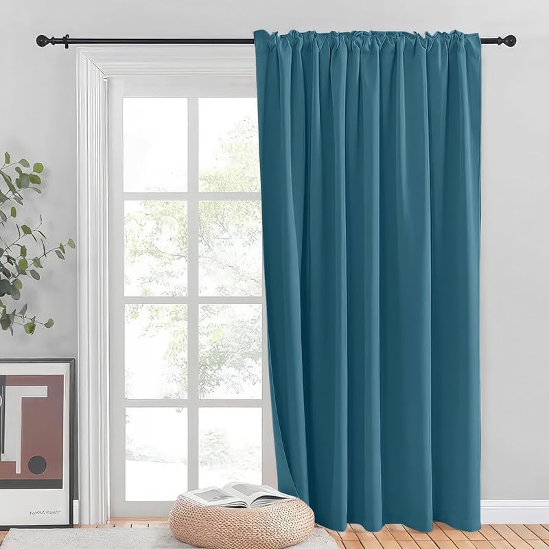 INtex CURTAINS HOUSE Blackout Blinds for Sliding Doors – Thermal Insulated Wide Curtains, Room Darkening, Blind Glass Doors, Two Hanging Options, Modern Design -Black