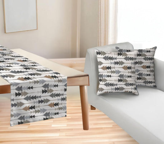 Sofia Elegance 3-Piece Set – Linen Velvet Table Runner 45×135 cm + 2 Cushion Covers – Grey