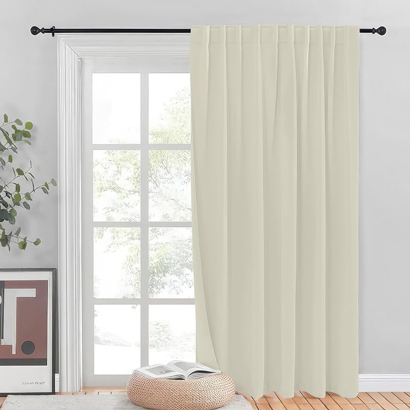 INtex CURTAINS HOUSE Blackout Blinds for Sliding Doors – Thermal Insulated Wide Curtains, Room Darkening, Blind Glass Doors, Two Hanging Options, Modern Design -Black