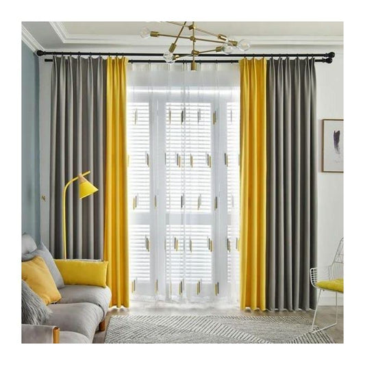 INtex CURTAINS HOUSE Linen Velvet Modern Design Curtain – Two colors With Tie-backs - 2 Piece - Basic Tape Design