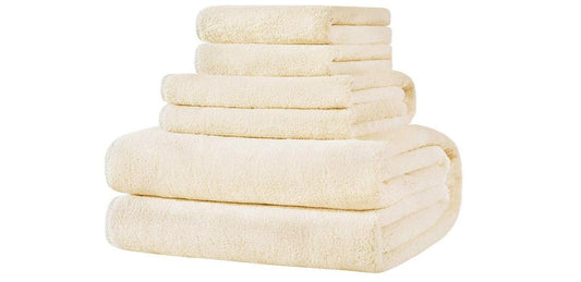 INtex HOME 4-Piece Towel Set, 100% Cotton ? Includes 1 Bath Towel 140 cm x 70 cm, 1 Hand Towel 100 cm x 50 cm, 2 Washcloths 30 cm x 30 cm, Quick Dry, Super Soft, Highly Absorbent, No Fade, Cream