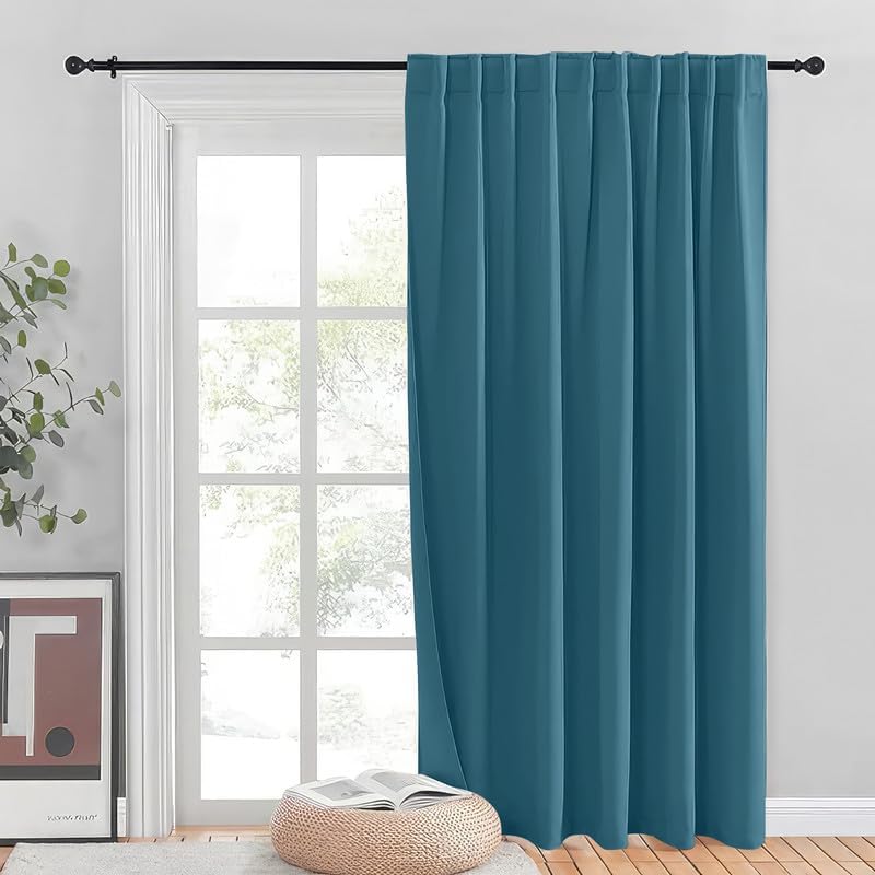 INtex CURTAINS HOUSE Blackout Blinds for Sliding Doors – Thermal Insulated Wide Curtains, Room Darkening, Blind Glass Doors, Two Hanging Options, Modern Design -Black