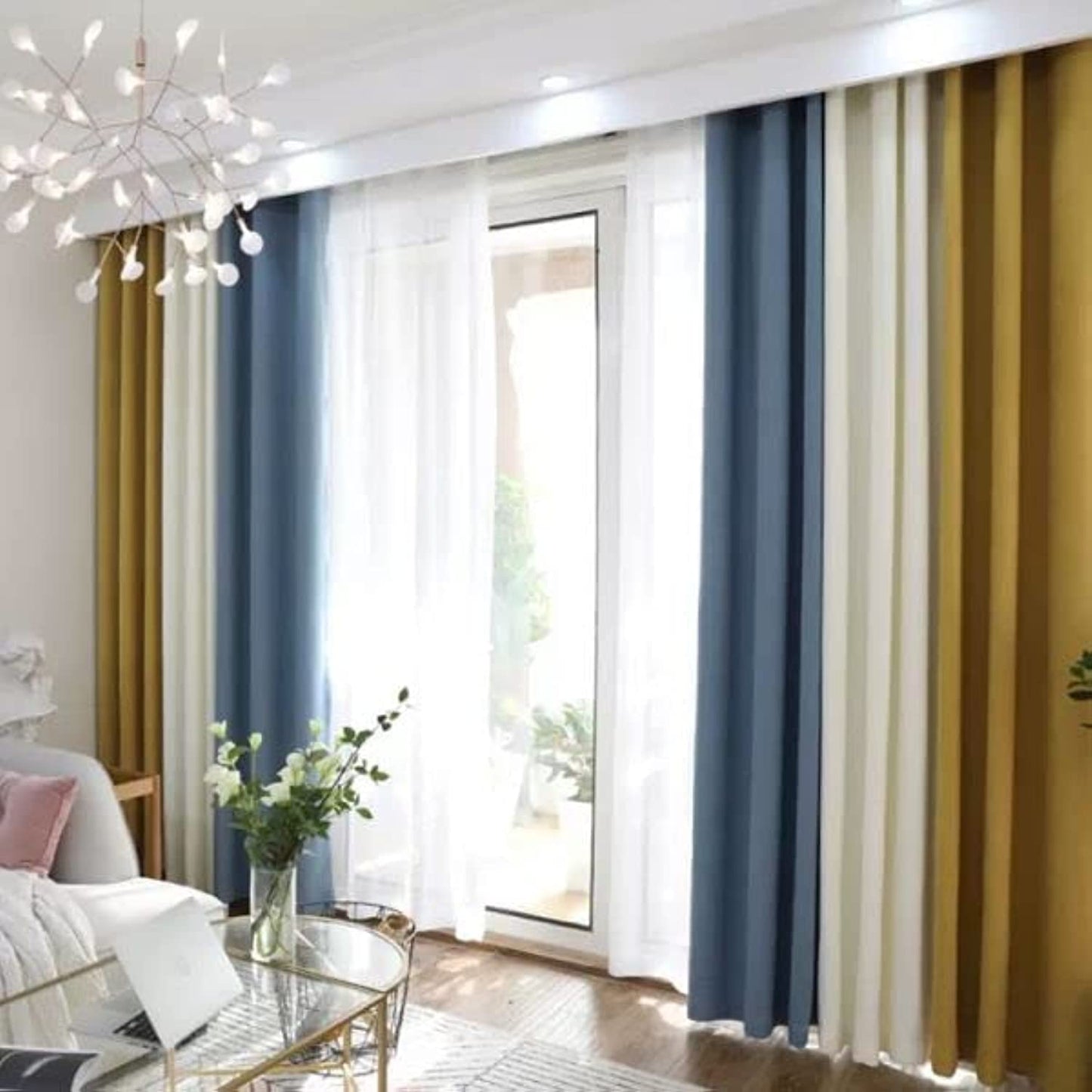 INtex CURTAINS HOUSE Linen Velvet Modern Design Curtain- Soft Fabric - three colors with Tie-backs - 2 Piece 4 meters width