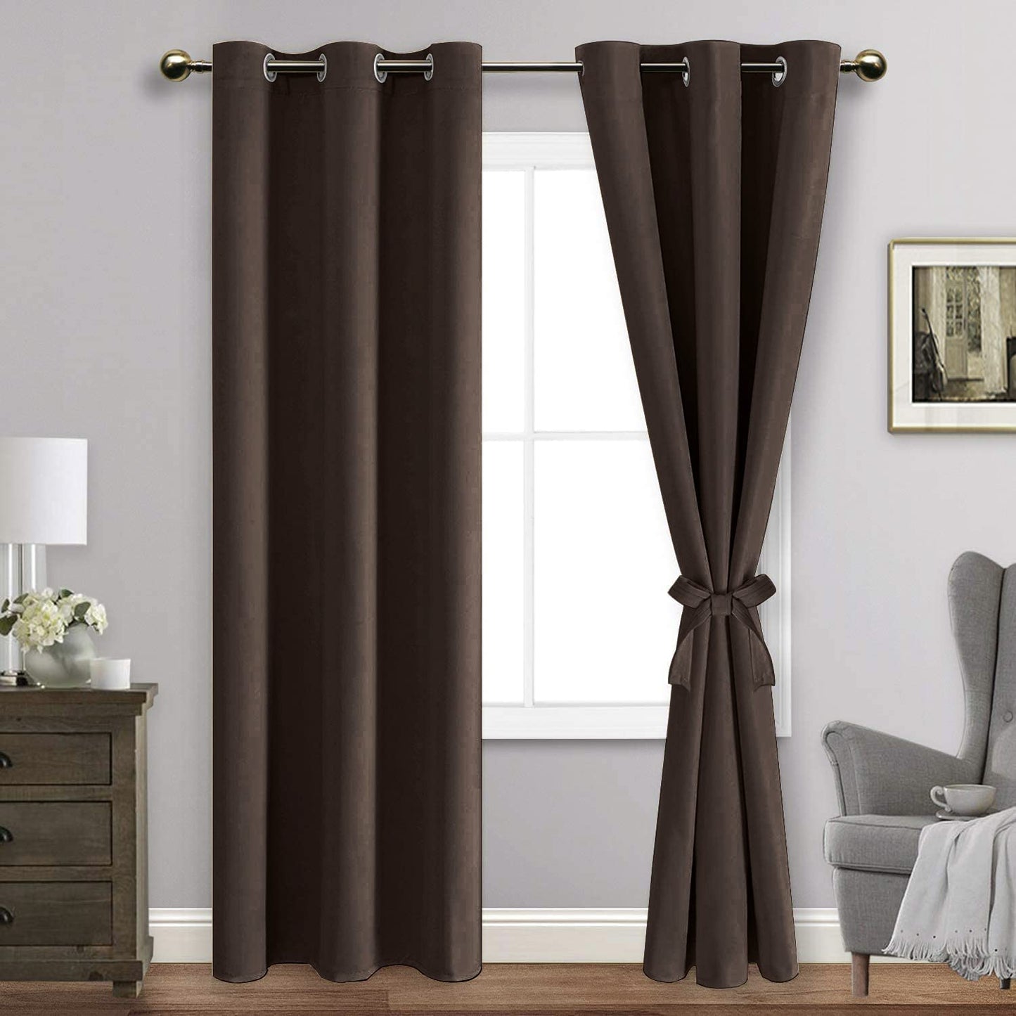 INtex CURTAINS HOUSE Blackout Curtains with Tiebacks - Thermal Insulated, Light Blocking and Noise Reducing Grommet Curtain Drapes for Bedroom and Living Room, Set of 2 Panels,