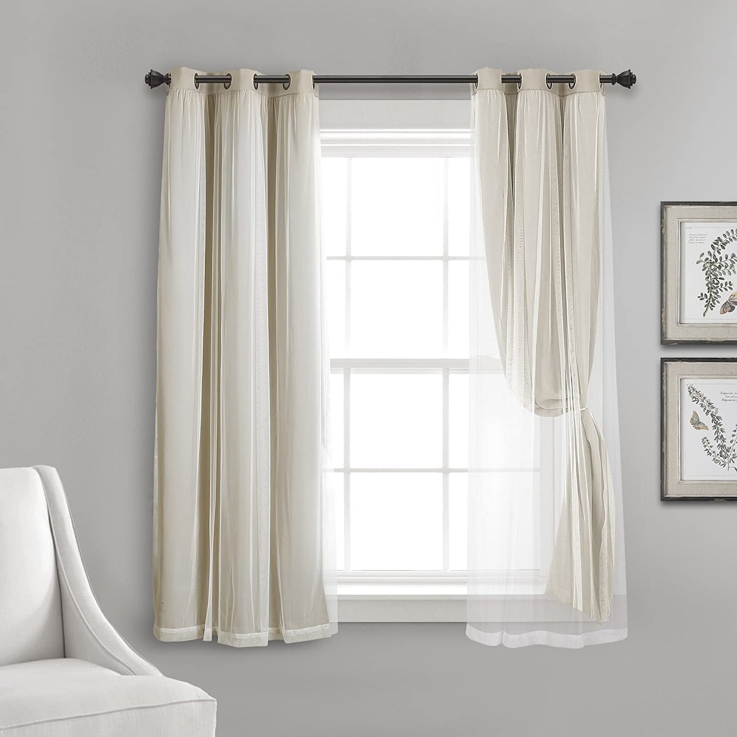 INtex CURTAINS HOUSE Voile Sheer Panel Pair with Insulated Blackout Room Dark,Rich steel Grommet, Set of 1 Panel