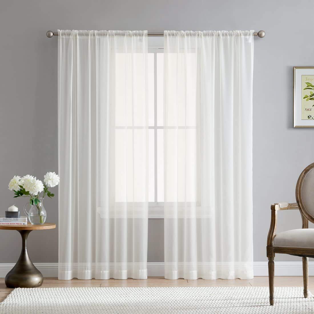 INtex CURTAINS HOUSE Elegant Voile Chiffon Curtains - Road Packet Design - Luxury Soft Fabric 1 piece (200W x 265L CM, Off White)