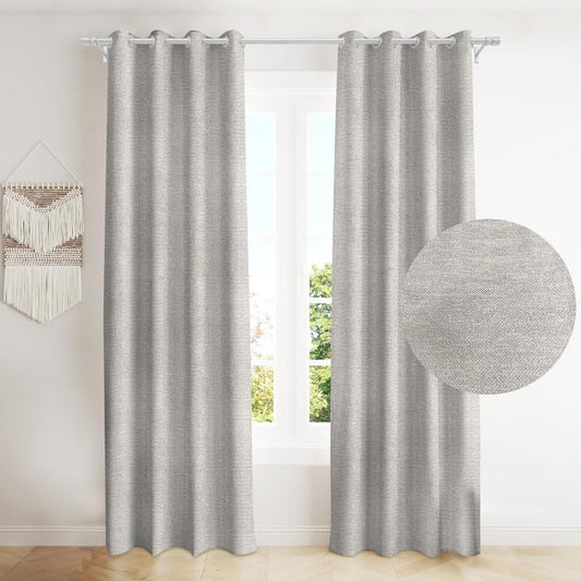 INtex CURTAINS HOUSE Natural Linen Curtains & Drapes with Steel Grommets, providing Semi-Sheer privacy and Light Filtering for Bedroom-Living Room. 2 Pieces