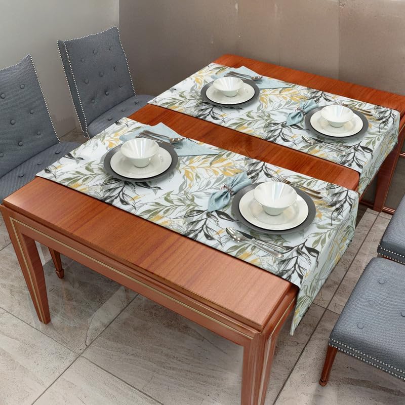 INtex HOME Linen Velvet Table Runner, 45 x 130 cm, Modern Leaves Design, Elegant Rectangular Tablecloth for Dining, Living Room and Kitchen, Soft, Durable