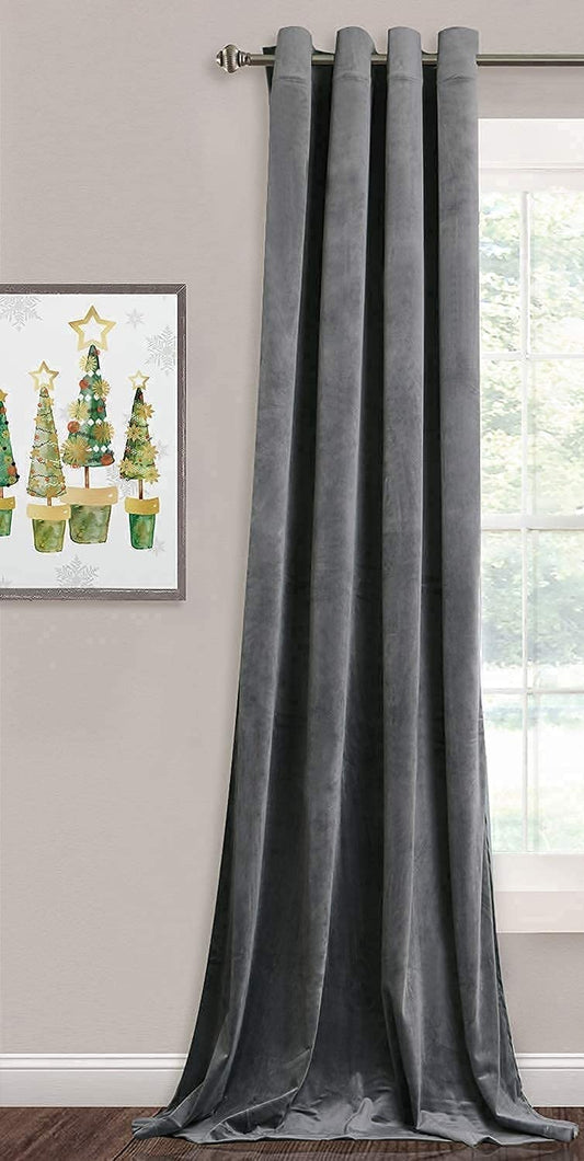 INtex CURTAINS HOUSE Elegant Velvet curtains - Soft Velour fabric - Steel Grommets - for living rooms - 1 piece-Grey