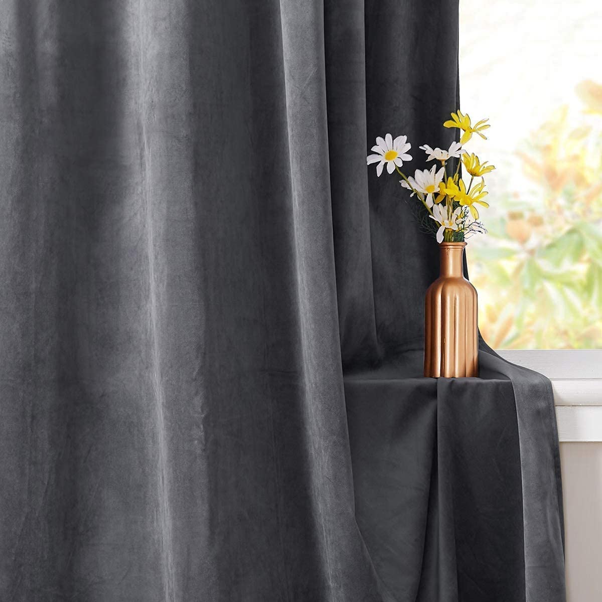 INtex CURTAINS HOUSE Elegant Velvet curtains - Soft Velour fabric - Steel Grommets - for living rooms - 1 piece-Grey