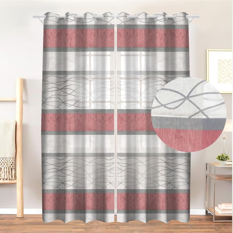 INtex CURTAINS HOUSE Modernistic Linen Curtain Panel - Crosswise Striped Sheer - Semi-Transparent - Steel Grommets - 1 Piece