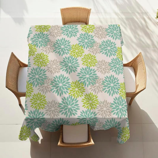 Linen Velvet Floral Tablecloth – Textured Fabric – Ultra-Soft, Spill-Proof & Wrinkle-Resistant – 1 Pc - Aqua x Green