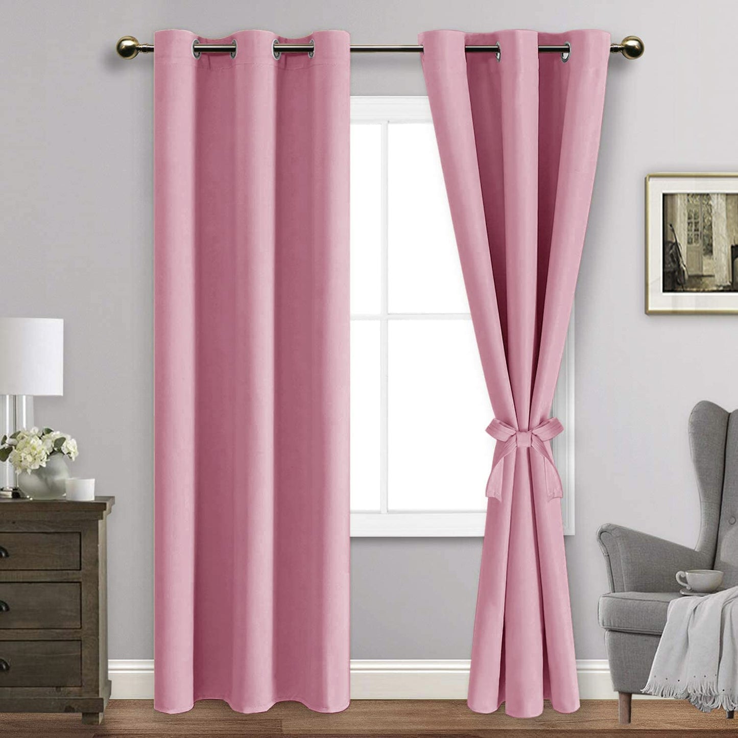 INtex CURTAINS HOUSE Blackout Curtains with Tiebacks - Thermal Insulated, Light Blocking and Noise Reducing Grommet Curtain Drapes for Bedroom and Living Room, Set of 2 Panels,