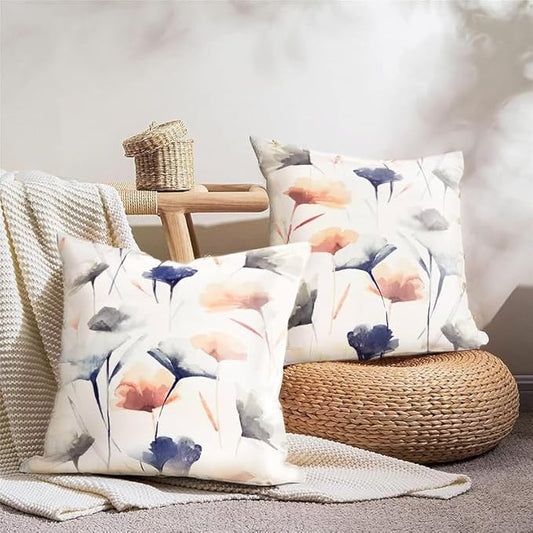 INTEX HOME Cushion Covers, Premium Linen Velvet with Sou Floral Pattern, Set of 2, for Living Room & Bedroom Décor, Soft & Wrinkle-Resistant Fabric
