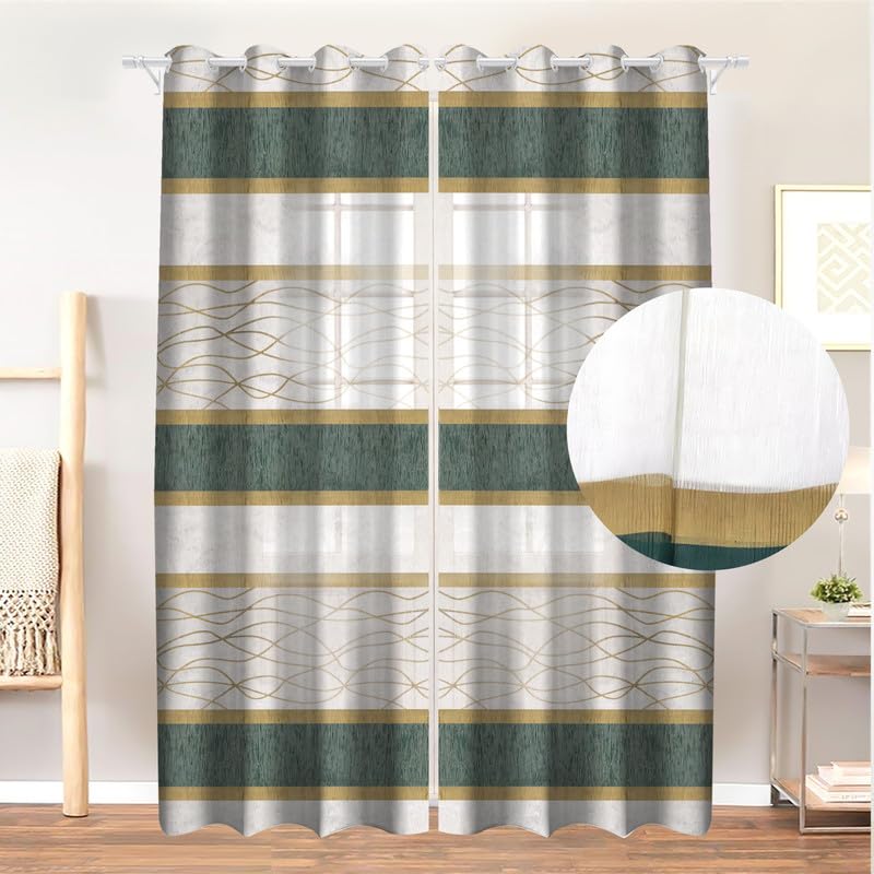 INtex CURTAINS HOUSE Modernistic Linen Curtain Panel - Crosswise Striped Sheer - Semi-Transparent - Steel Grommets - 1 Piece