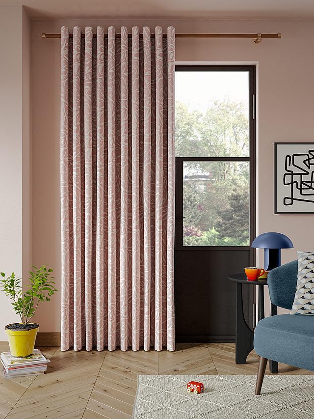 INtex CURTAINS House Linen Velvet Curtains - Pink Printed Leaves Sheer - Steel Grommets - 1 Piece