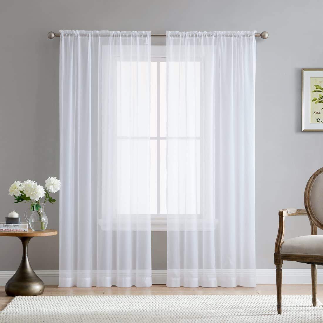 INtex CURTAINS HOUSE Elegant Voile Chiffon Curtains - Road Packet Design - Luxury Soft Fabric 1 piece (300W x 230L CM, White)