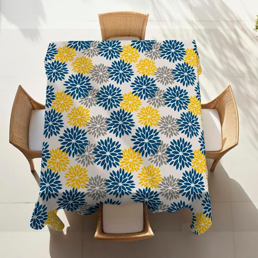 Linen Velvet Floral Tablecloth – Textured Fabric – Ultra-Soft, Spill-Proof & Wrinkle-Resistant – 1 Pc - Blue x Grey x Yellow