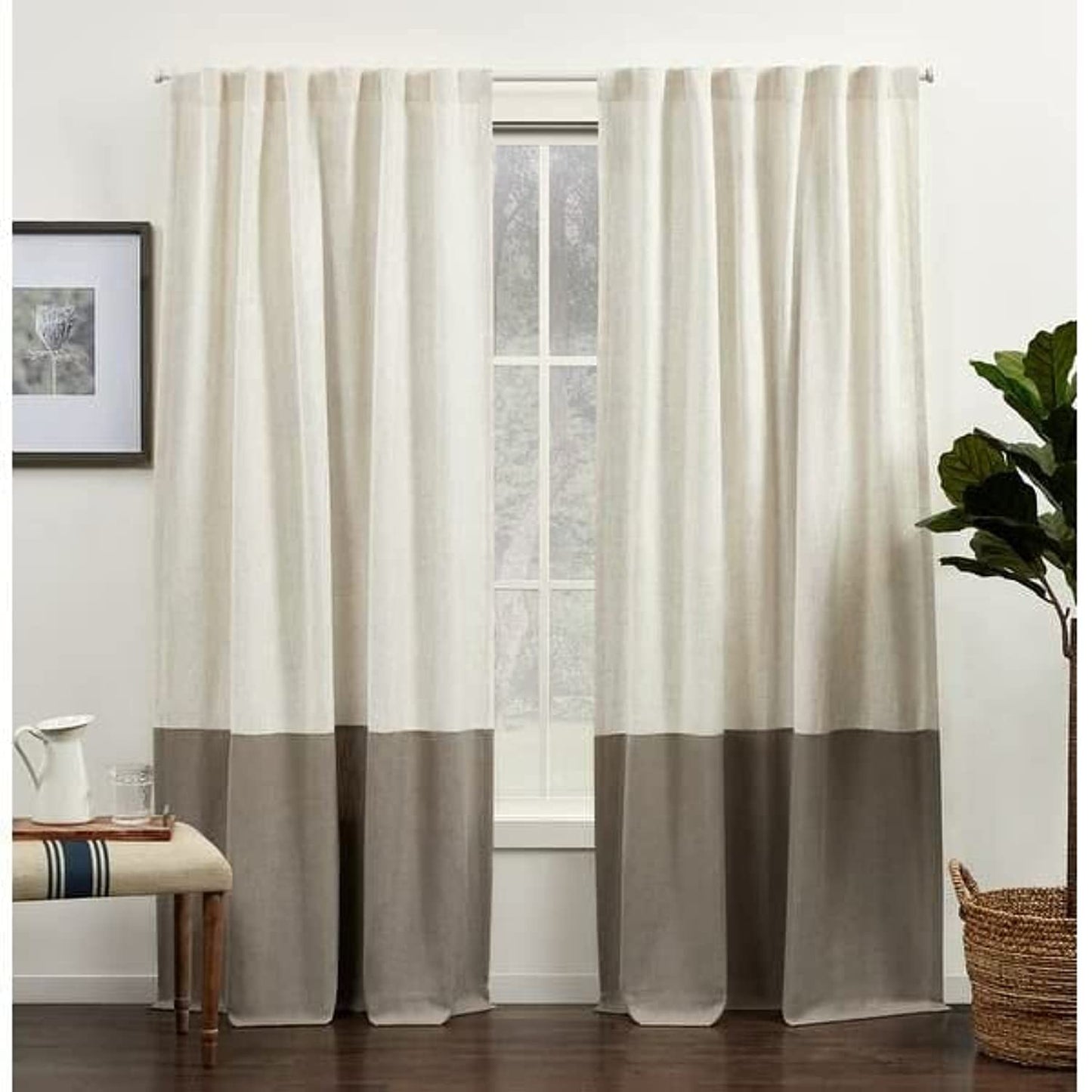 INtex CURTAINS HOUSE Luxury Linen Curtains With Velvet - Bottom Velvet Tone – 2-Tone Style – 1 Panel