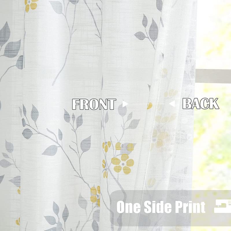 INtex CURTAINS HOUSE Rich Natural Linen curtains - Printed floral curtains- Semi-transparent - Road Pocket grommets for living room, bedroom, kitchens, 1 piece