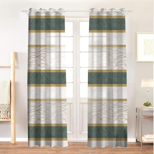 INtex CURTAINS HOUSE Modernistic Linen Curtain Panel - Crosswise Striped Sheer - Semi-Transparent - Steel Grommets - 1 Piece