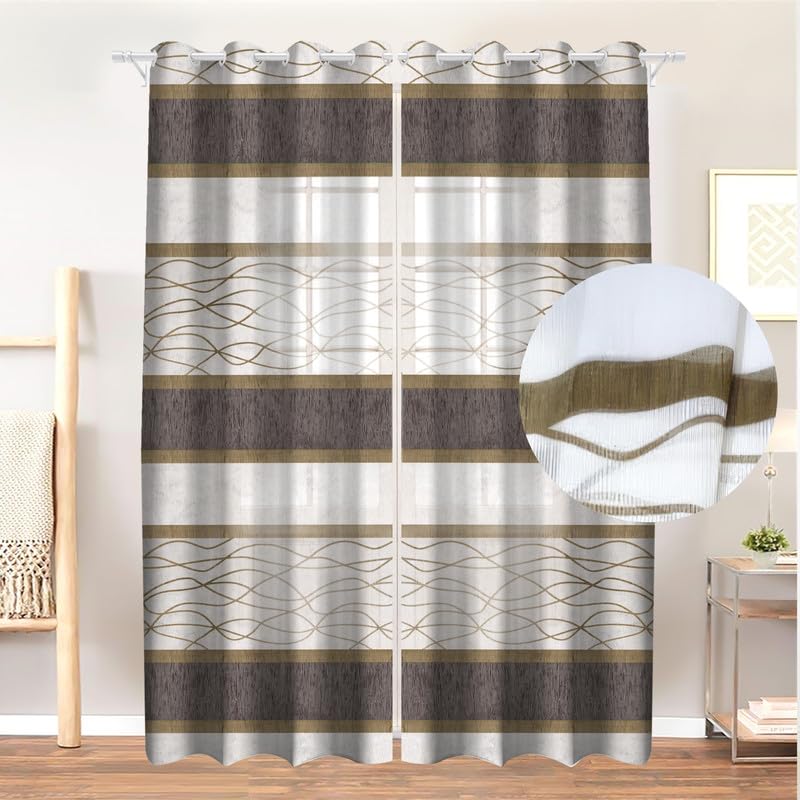 INtex CURTAINS HOUSE Modernistic Linen Curtain Panel - Crosswise Striped Sheer - Semi-Transparent - Steel Grommets - 1 Piece