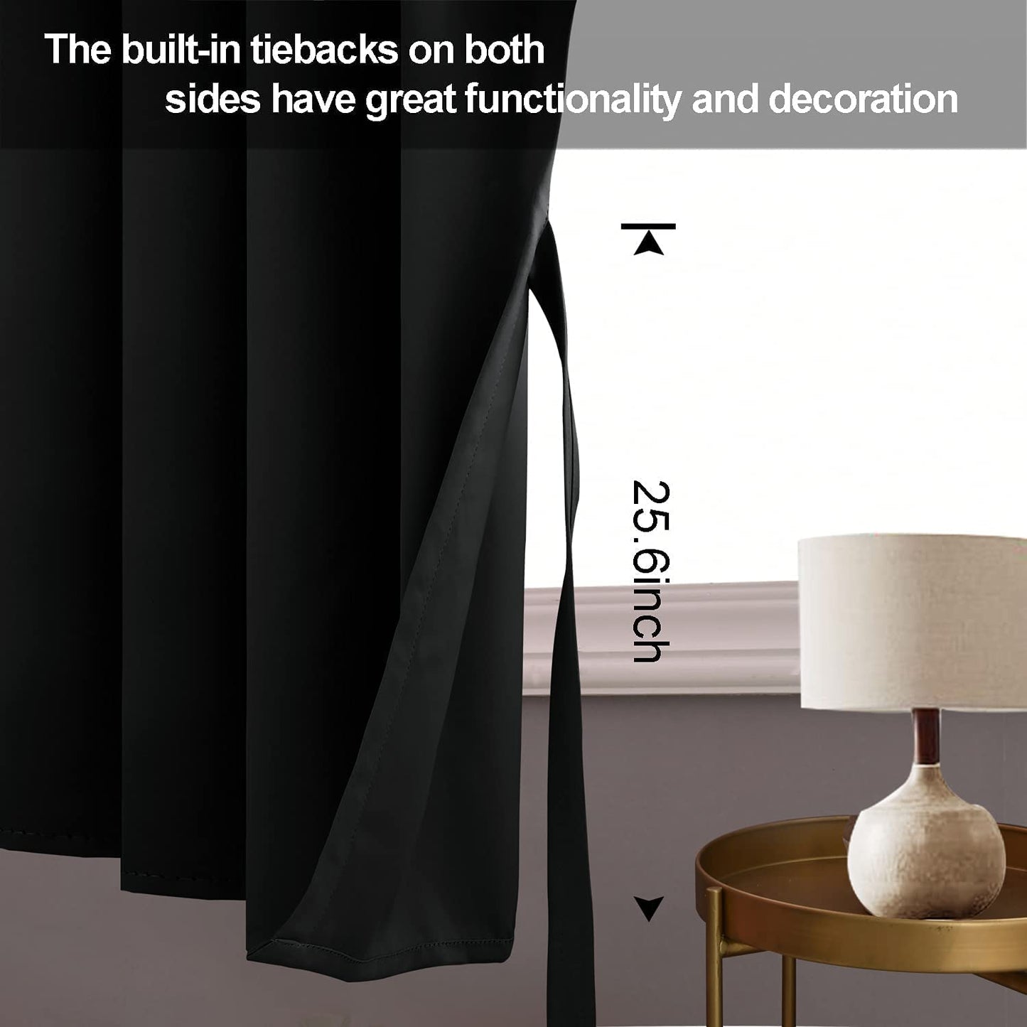 INtex CURTAINS HOUSE Blackout Curtains with Tiebacks - Thermal Insulated, Light Blocking and Noise Reducing Grommet Curtain Drapes for Bedroom and Living Room, Set of 2 Panels,