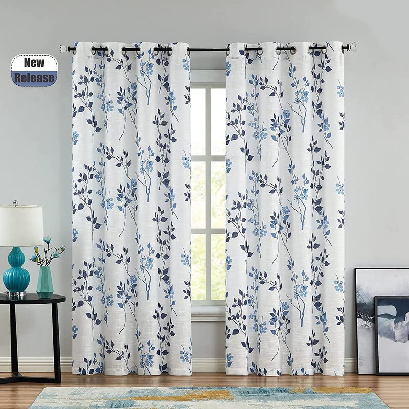 INtex CURTAINS HOUSE Rich Natural Linen curtains - Printed floral curtains- Semi-transparent - Steel grommets for living room, bedroom, kitchens, 1 piece