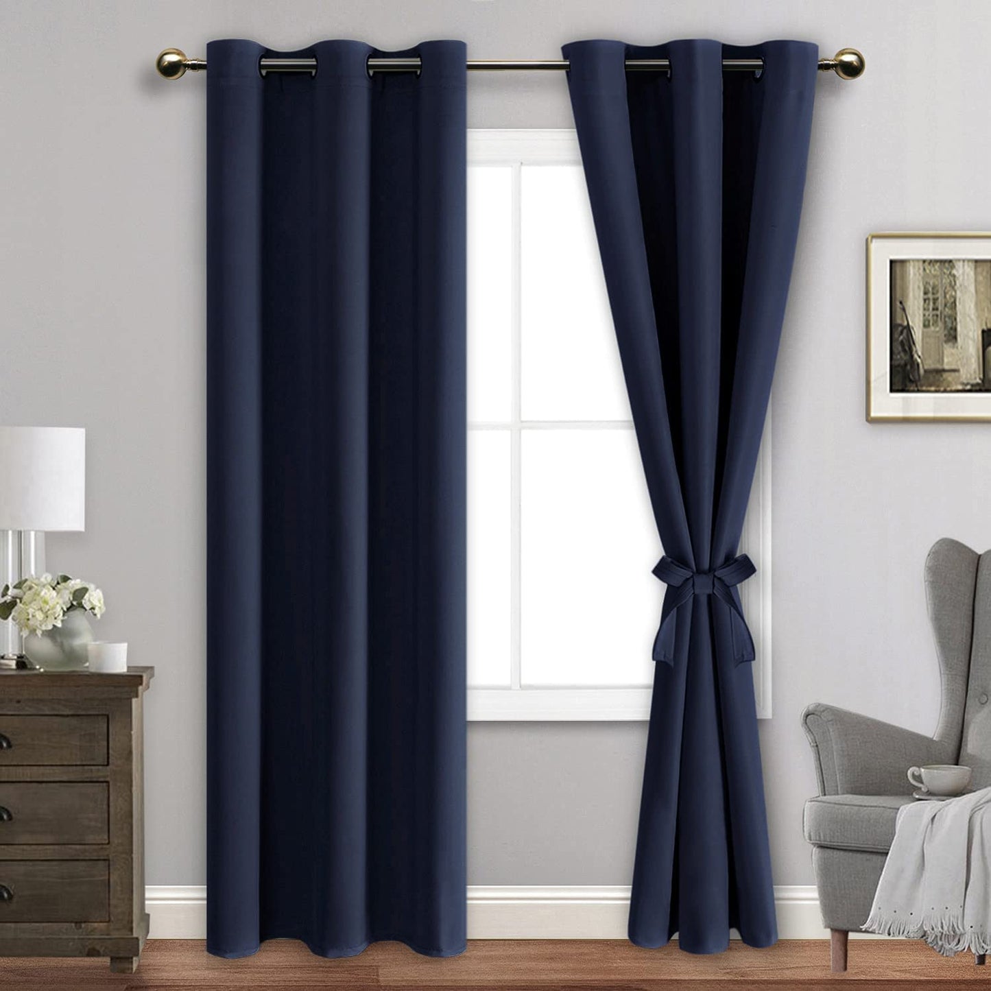 INtex CURTAINS HOUSE Blackout Curtains with Tiebacks - Thermal Insulated, Light Blocking and Noise Reducing Grommet Curtain Drapes for Bedroom and Living Room, Set of 2 Panels,