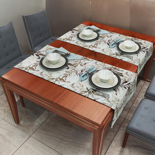 INtex HOME Linen Velvet Table Runner, 45 x 130 cm, Modern Leaves Design, Elegant Rectangular Tablecloth for Dining, Living Room and Kitchen, Soft, Durable