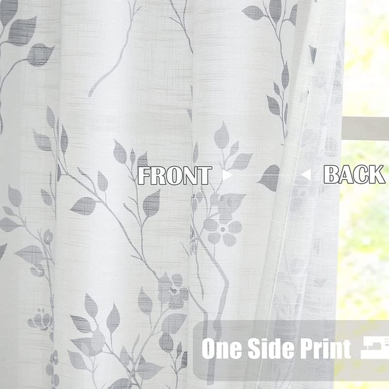 INtex CURTAINS HOUSE Rich Natural Linen curtains - Printed floral curtains- Semi-transparent - Road Pocket grommets for living room, bedroom, kitchens, 1 piece