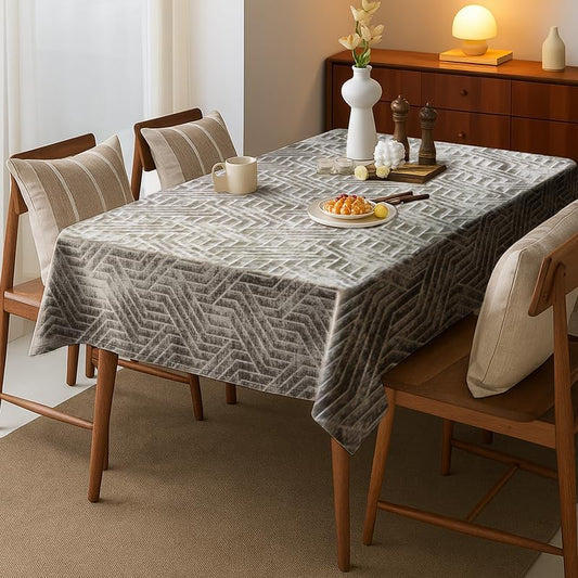 INtex Home Rectangular Tablecloth, Nadia’s Geometrical Design in Heavy Duty Linen Velvet Fabric, Soft Touch for Reception Living Room and Special Occasions