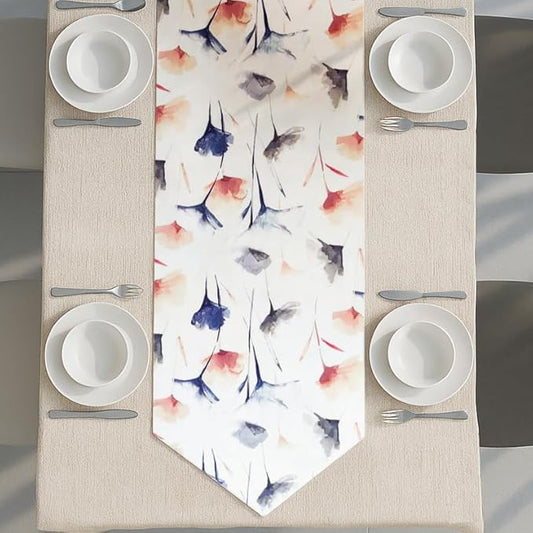 INTEX HOME Table Runner, Sou Floral Pattern, V-End Design, Premium Linen Velvet Fabric, Ultra-Soft and Wrinkle-Resistant, 1 Piece, Off-White x Navy Blue x Blush, for Dining and Living Room Décor
