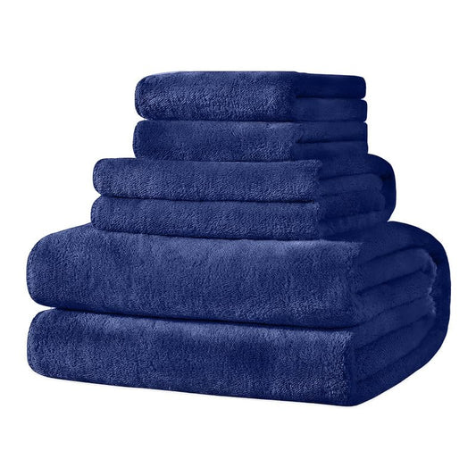 INtex HOME 4-Piece Towel Set, 100% Cotton ? Includes 1 Bath Towel 140 cm x 70 cm, 1 Hand Towel 100 cm x 50 cm, 2 Washcloths 30 cm x 30 cm, Quick Dry, Super Soft, Highly Absorbent, No Fade, Navy Blue