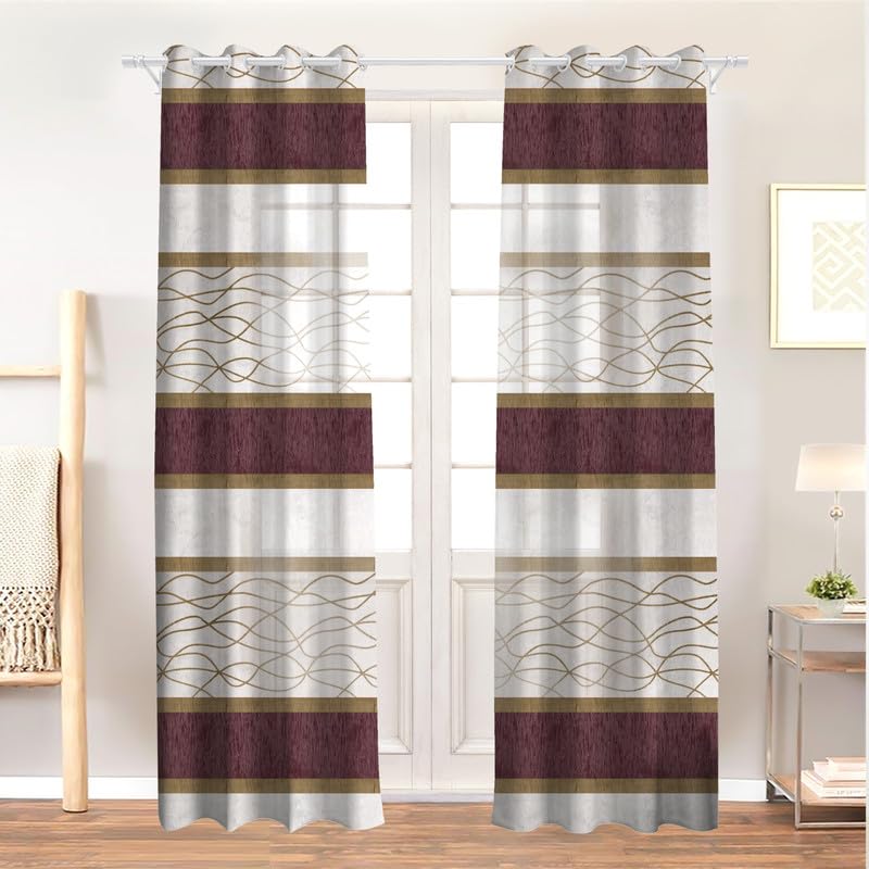 INtex CURTAINS HOUSE Modernistic Linen Curtain Panel - Crosswise Striped Sheer - Semi-Transparent - Steel Grommets - 1 Piece