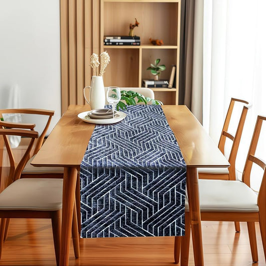 Table Runner – Nadia’s Geometric Design – Heavy-Duty Velvet Linen – Rectangular Accent for Living Room & Special Occasions – 1 Pc - Grey